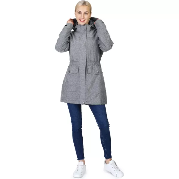 Outdoor Ventures Women's Winter Padded Ski Jacket Long Anorak Utility Jacket Waterproof Warm Snow Coat with Detachable Hood