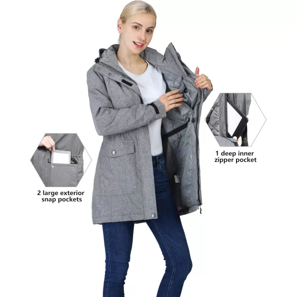 Outdoor Ventures Women's Winter Padded Ski Jacket Long Anorak Utility Jacket Waterproof Warm Snow Coat with Detachable Hood