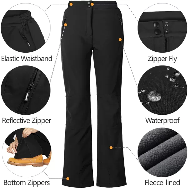 Outdoor Ventures Women's Sleek Waterproof Softshell Fleece Lined Ski Snow Insulated High Rise Hiking Pants with Bottom Zipper