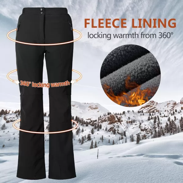 Outdoor Ventures Women's Sleek Waterproof Softshell Fleece Lined Ski Snow Insulated High Rise Hiking Pants with Bottom Zipper