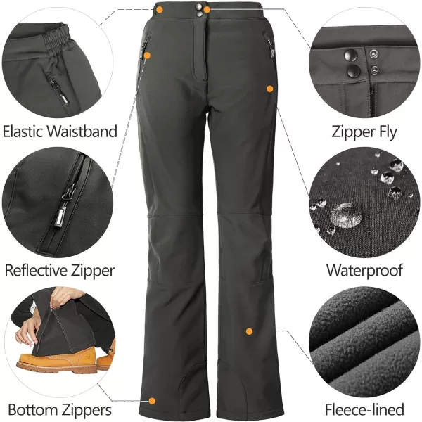 Outdoor Ventures Women's Sleek Waterproof Softshell Fleece Lined Ski Snow Insulated High Rise Hiking Pants with Bottom Zipper