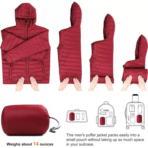 Outdoor Ventures Men's Lightweight Packable Hooded Puffer Jacket Insulated Winter Coat for Snow Ski Traveling)