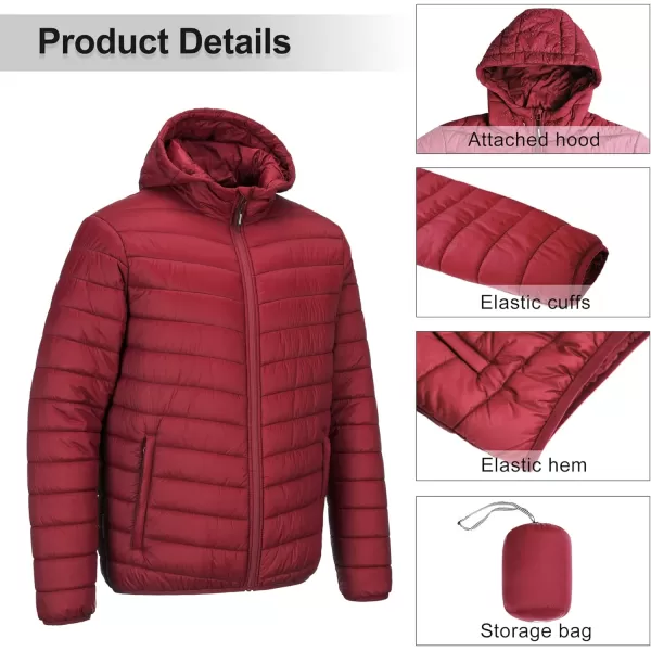Outdoor Ventures Men's Lightweight Packable Hooded Puffer Jacket Insulated Winter Coat for Snow Ski Traveling)