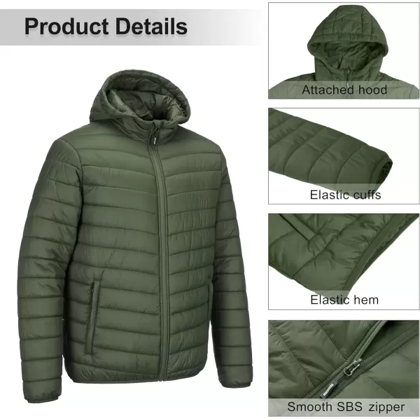 imageOutdoor Ventures Mens Lightweight Packable Hooded Puffer Jacket Insulated Winter Coat for Snow Ski TravelingArmy Greenfold in Pocket