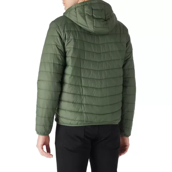 imageOutdoor Ventures Mens Lightweight Packable Hooded Puffer Jacket Insulated Winter Coat for Snow Ski TravelingArmy Greenfold in Pocket