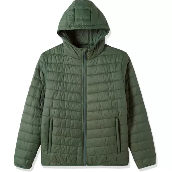 imageOutdoor Ventures Mens Lightweight Packable Hooded Puffer Jacket Insulated Winter Coat for Snow Ski TravelingArmy Greenfold in Pocket