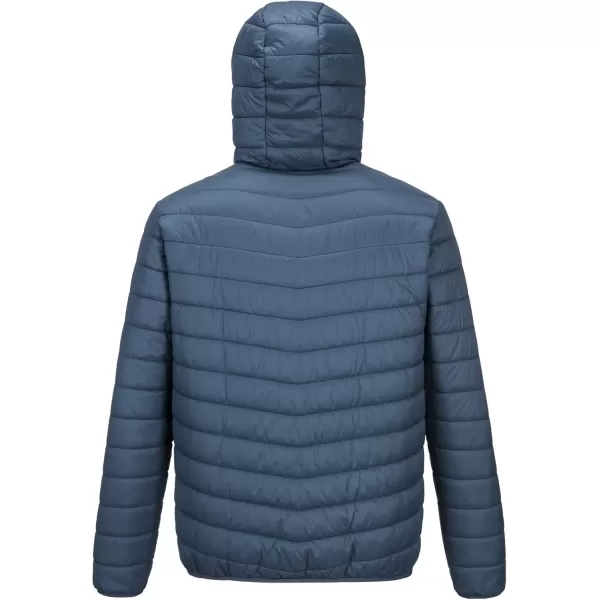 imageOutdoor Ventures Mens Lightweight Packable Hooded Puffer Jacket Insulated Winter Coat for Snow Ski TravelingBluefold in Bag