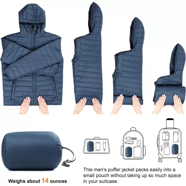 imageOutdoor Ventures Mens Lightweight Packable Hooded Puffer Jacket Insulated Winter Coat for Snow Ski TravelingBluefold in Bag