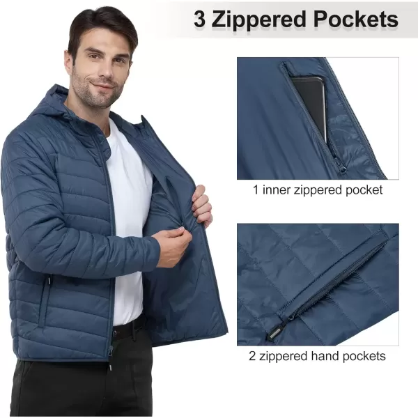 imageOutdoor Ventures Mens Lightweight Packable Hooded Puffer Jacket Insulated Winter Coat for Snow Ski TravelingBluefold in Bag