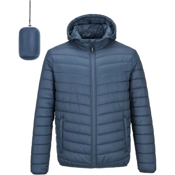 imageOutdoor Ventures Mens Lightweight Packable Hooded Puffer Jacket Insulated Winter Coat for Snow Ski TravelingBluefold in Bag