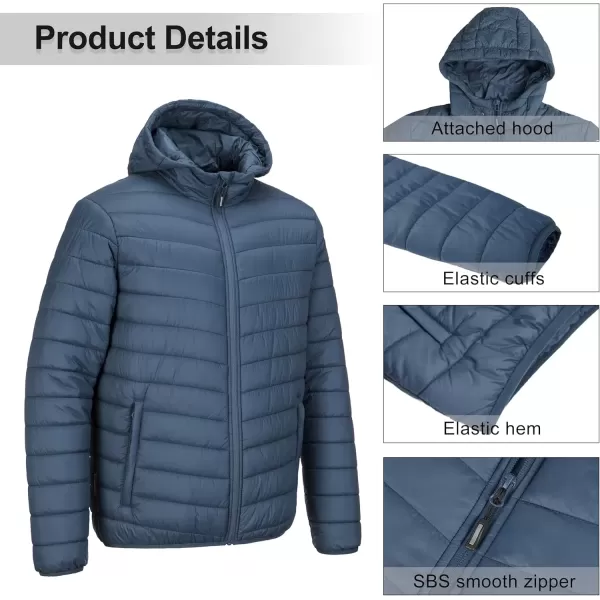 imageOutdoor Ventures Mens Lightweight Packable Hooded Puffer Jacket Insulated Winter Coat for Snow Ski TravelingBluefold in Bag