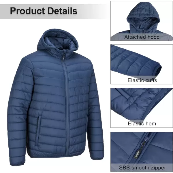 imageOutdoor Ventures Mens Lightweight Packable Hooded Puffer Jacket Insulated Winter Coat for Snow Ski TravelingCollegiate Navyfold in Pocket