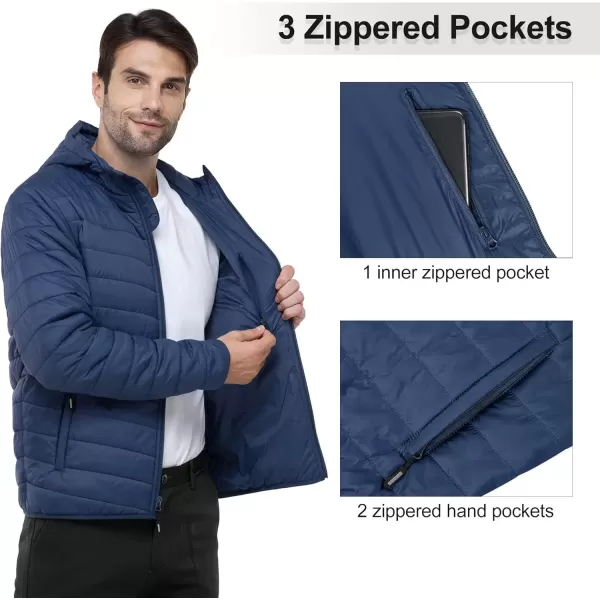 imageOutdoor Ventures Mens Lightweight Packable Hooded Puffer Jacket Insulated Winter Coat for Snow Ski TravelingCollegiate Navyfold in Pocket