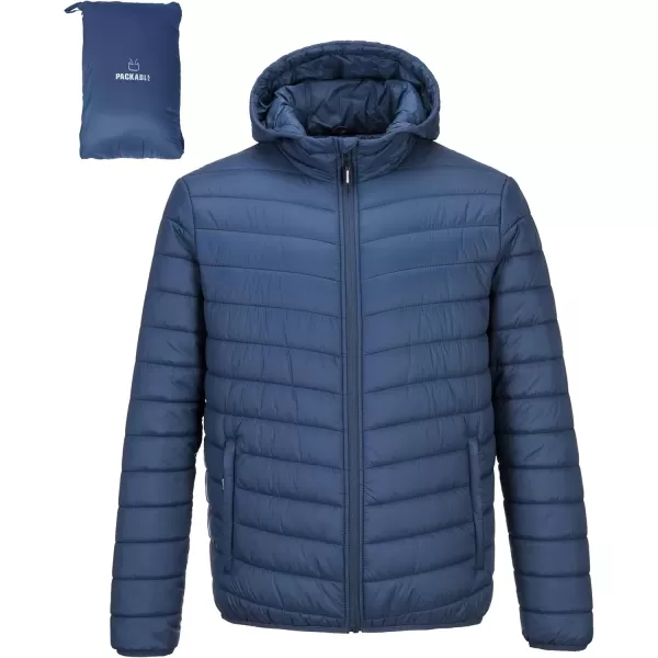 imageOutdoor Ventures Mens Lightweight Packable Hooded Puffer Jacket Insulated Winter Coat for Snow Ski TravelingCollegiate Navyfold in Pocket