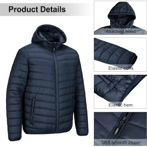 imageOutdoor Ventures Mens Lightweight Packable Hooded Puffer Jacket Insulated Winter Coat for Snow Ski TravelingDark Denimfold in Pocket Or Bag