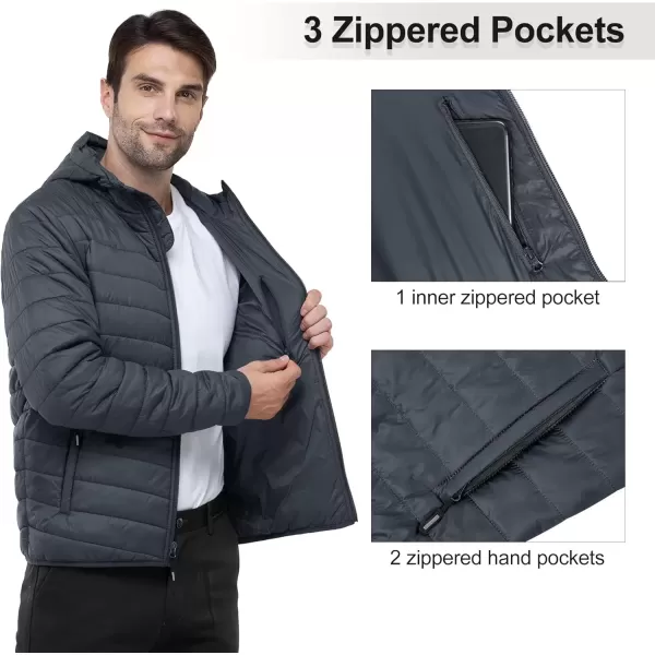 imageOutdoor Ventures Mens Lightweight Packable Hooded Puffer Jacket Insulated Winter Coat for Snow Ski TravelingDark Greyfold in Bag