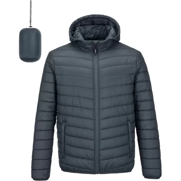 imageOutdoor Ventures Mens Lightweight Packable Hooded Puffer Jacket Insulated Winter Coat for Snow Ski TravelingDark Greyfold in Bag