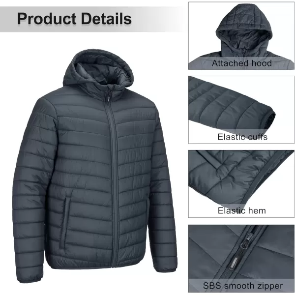 imageOutdoor Ventures Mens Lightweight Packable Hooded Puffer Jacket Insulated Winter Coat for Snow Ski TravelingDark Greyfold in Bag