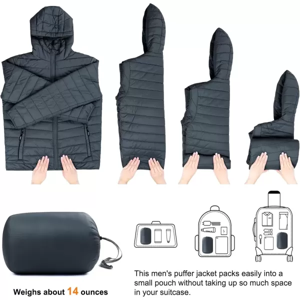 imageOutdoor Ventures Mens Lightweight Packable Hooded Puffer Jacket Insulated Winter Coat for Snow Ski TravelingDark Greyfold in Bag