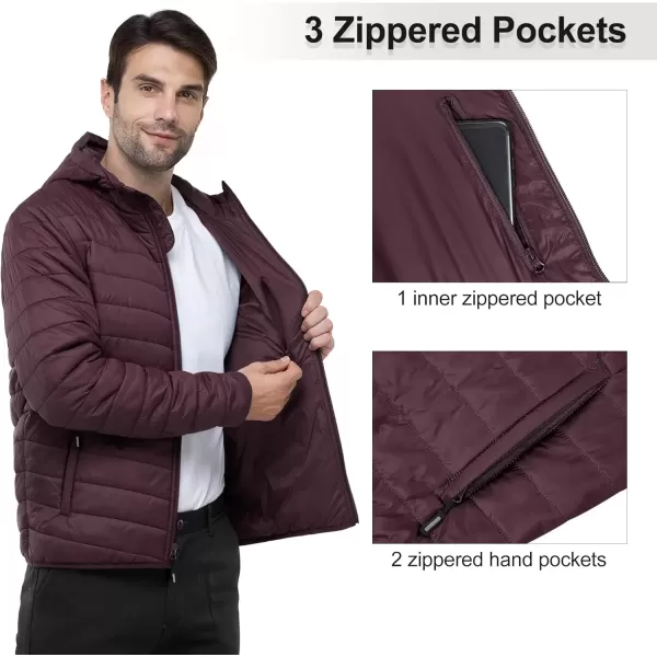 imageOutdoor Ventures Mens Lightweight Packable Hooded Puffer Jacket Insulated Winter Coat for Snow Ski TravelingEggplantfold in Bag