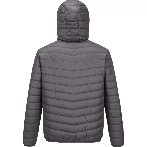 imageOutdoor Ventures Mens Lightweight Packable Hooded Puffer Jacket Insulated Winter Coat for Snow Ski TravelingGreyfold in Pocket