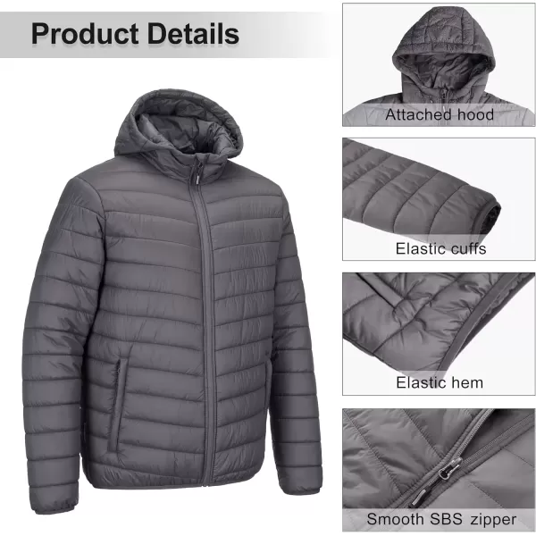 imageOutdoor Ventures Mens Lightweight Packable Hooded Puffer Jacket Insulated Winter Coat for Snow Ski TravelingGreyfold in Pocket