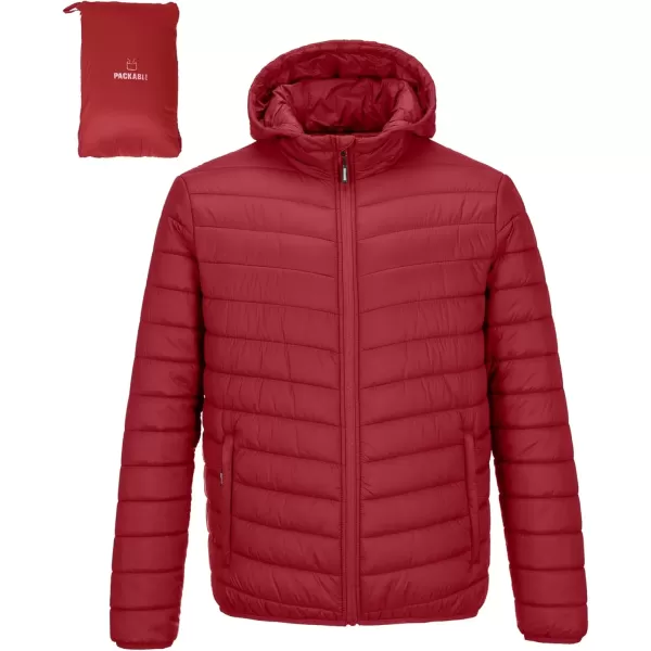 imageOutdoor Ventures Mens Lightweight Packable Hooded Puffer Jacket Insulated Winter Coat for Snow Ski TravelingMountain Redfold in Pocket