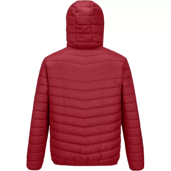 imageOutdoor Ventures Mens Lightweight Packable Hooded Puffer Jacket Insulated Winter Coat for Snow Ski TravelingMountain Redfold in Pocket