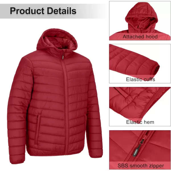 imageOutdoor Ventures Mens Lightweight Packable Hooded Puffer Jacket Insulated Winter Coat for Snow Ski TravelingMountain Redfold in Pocket