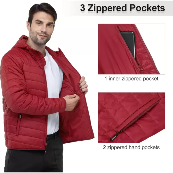 imageOutdoor Ventures Mens Lightweight Packable Hooded Puffer Jacket Insulated Winter Coat for Snow Ski TravelingMountain Redfold in Pocket