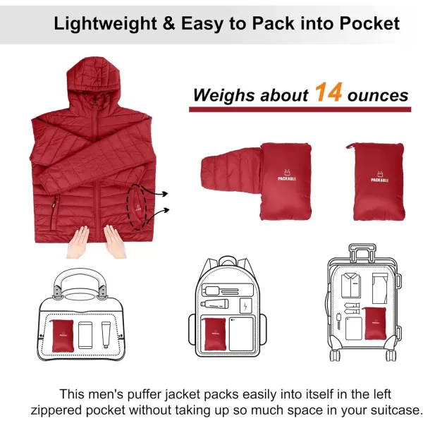 imageOutdoor Ventures Mens Lightweight Packable Hooded Puffer Jacket Insulated Winter Coat for Snow Ski TravelingMountain Redfold in Pocket