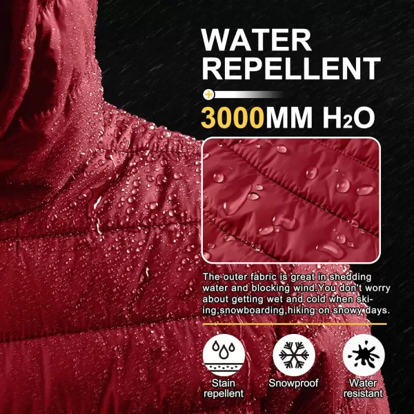 imageOutdoor Ventures Mens Lightweight Packable Hooded Puffer Jacket Insulated Winter Coat for Snow Ski TravelingMountain Redfold in Pocket