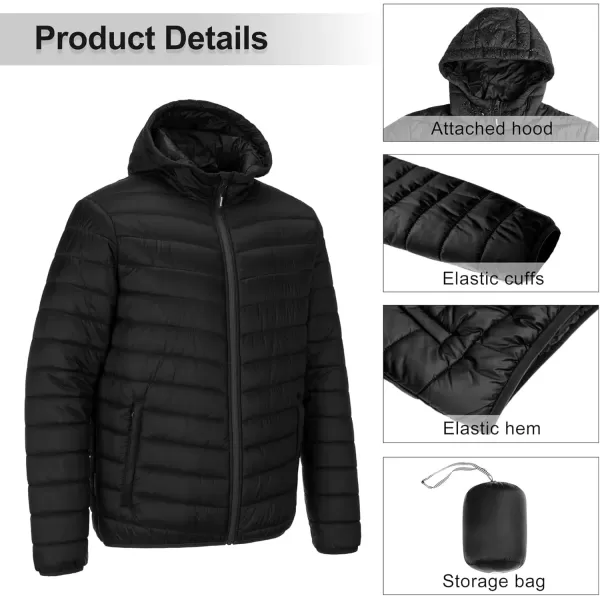 imageOutdoor Ventures Mens Lightweight Packable Hooded Puffer Jacket Insulated Winter Coat for Snow Ski TravelingNew Blackfold in Bag