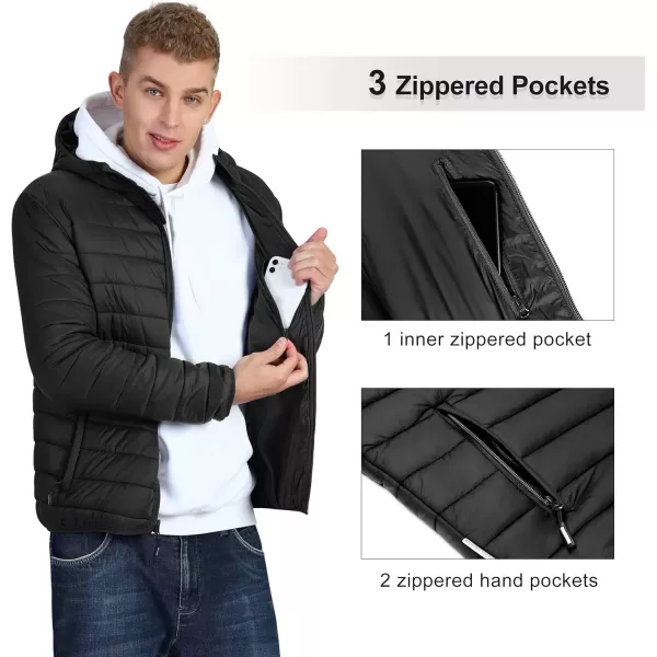 imageOutdoor Ventures Mens Lightweight Packable Hooded Puffer Jacket Insulated Winter Coat for Snow Ski TravelingNew Blackfold in Bag