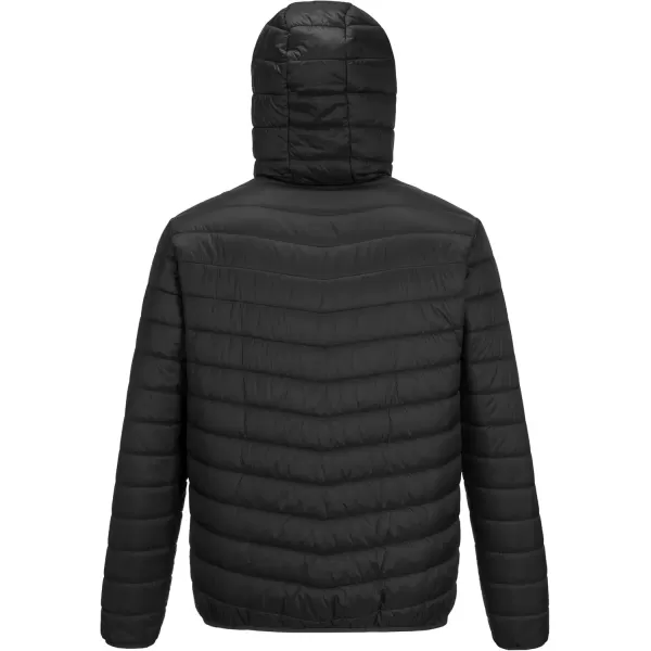imageOutdoor Ventures Mens Lightweight Packable Hooded Puffer Jacket Insulated Winter Coat for Snow Ski TravelingNew Blackfold in Pocket