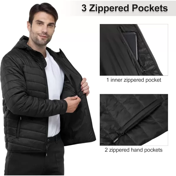 imageOutdoor Ventures Mens Lightweight Packable Hooded Puffer Jacket Insulated Winter Coat for Snow Ski TravelingNew Blackfold in Pocket