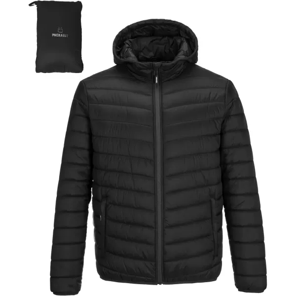 imageOutdoor Ventures Mens Lightweight Packable Hooded Puffer Jacket Insulated Winter Coat for Snow Ski TravelingNew Blackfold in Pocket
