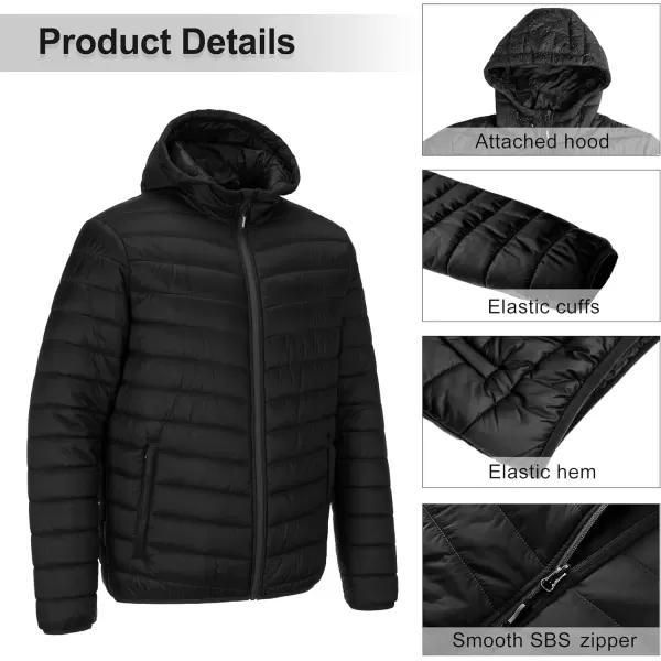 imageOutdoor Ventures Mens Lightweight Packable Hooded Puffer Jacket Insulated Winter Coat for Snow Ski TravelingNew Blackfold in Pocket