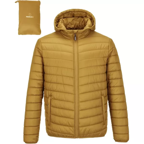 imageOutdoor Ventures Mens Lightweight Packable Hooded Puffer Jacket Insulated Winter Coat for Snow Ski TravelingPalm Yellowfold in Pocket