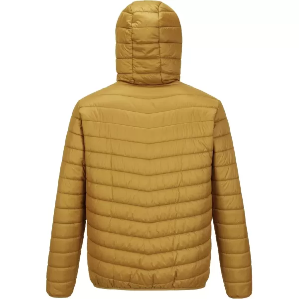 imageOutdoor Ventures Mens Lightweight Packable Hooded Puffer Jacket Insulated Winter Coat for Snow Ski TravelingPalm Yellowfold in Pocket