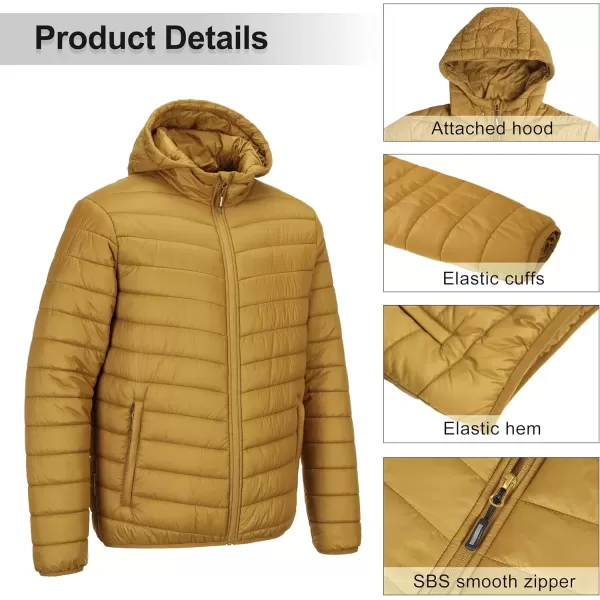 imageOutdoor Ventures Mens Lightweight Packable Hooded Puffer Jacket Insulated Winter Coat for Snow Ski TravelingPalm Yellowfold in Pocket