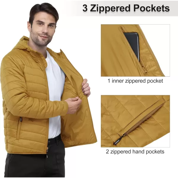imageOutdoor Ventures Mens Lightweight Packable Hooded Puffer Jacket Insulated Winter Coat for Snow Ski TravelingPalm Yellowfold in Pocket