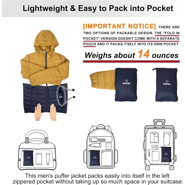 imageOutdoor Ventures Mens Lightweight Packable Hooded Puffer Jacket Insulated Winter Coat for Snow Ski TravelingYellowWhiteBluefold in Pocket