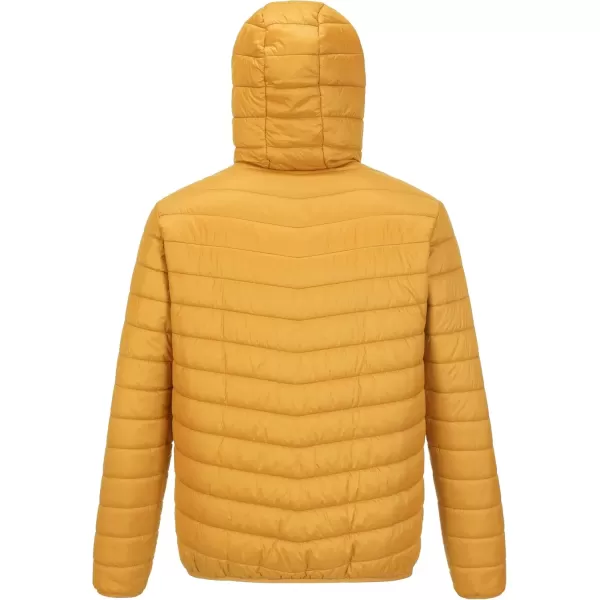 imageOutdoor Ventures Mens Lightweight Packable Hooded Puffer Jacket Insulated Winter Coat for Snow Ski TravelingYellowfold in Pocket