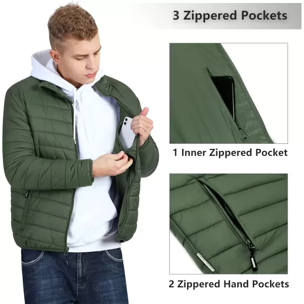 imageOutdoor Ventures Mens Lightweight Packable Puffer Winter Jacket Insulated Puffy Coat for Snow Ski Hiking TravelArmy Greenfold in Bag