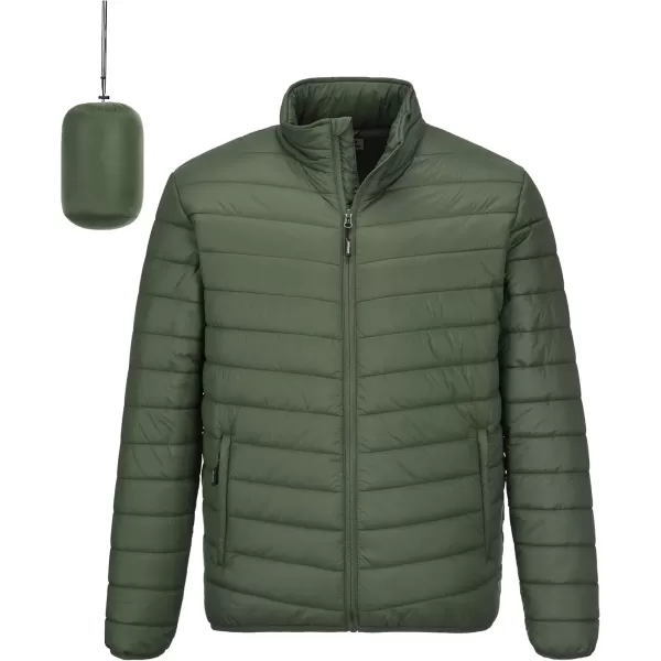 imageOutdoor Ventures Mens Lightweight Packable Puffer Winter Jacket Insulated Puffy Coat for Snow Ski Hiking TravelArmy Greenfold in Bag
