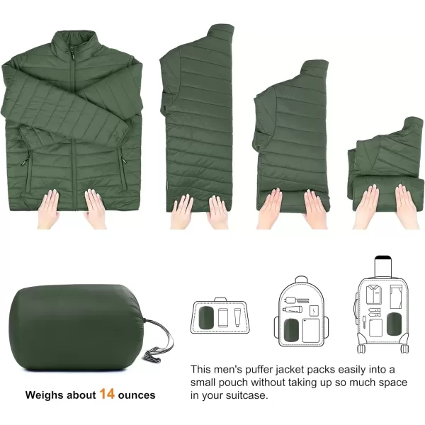 imageOutdoor Ventures Mens Lightweight Packable Puffer Winter Jacket Insulated Puffy Coat for Snow Ski Hiking TravelArmy Greenfold in Bag