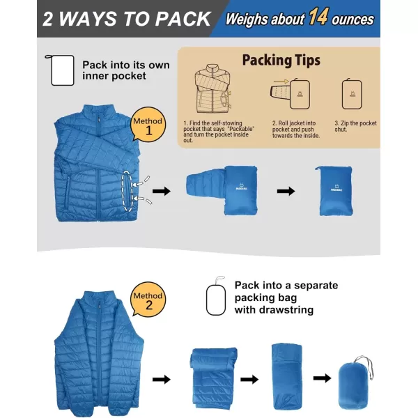 imageOutdoor Ventures Mens Lightweight Packable Puffer Winter Jacket Insulated Puffy Coat for Snow Ski Hiking TravelCobalt Bluefold in Pocket Or Bag