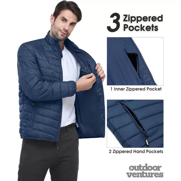 imageOutdoor Ventures Mens Lightweight Packable Puffer Winter Jacket Insulated Puffy Coat for Snow Ski Hiking TravelCollegiate Navyfold in Bag