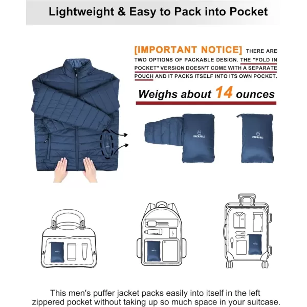 imageOutdoor Ventures Mens Lightweight Packable Puffer Winter Jacket Insulated Puffy Coat for Snow Ski Hiking TravelCollegiate Navyfold in Bag